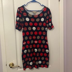 Banana Republic Navy Short Sleeve Dress with Red and Tan Circle Design
